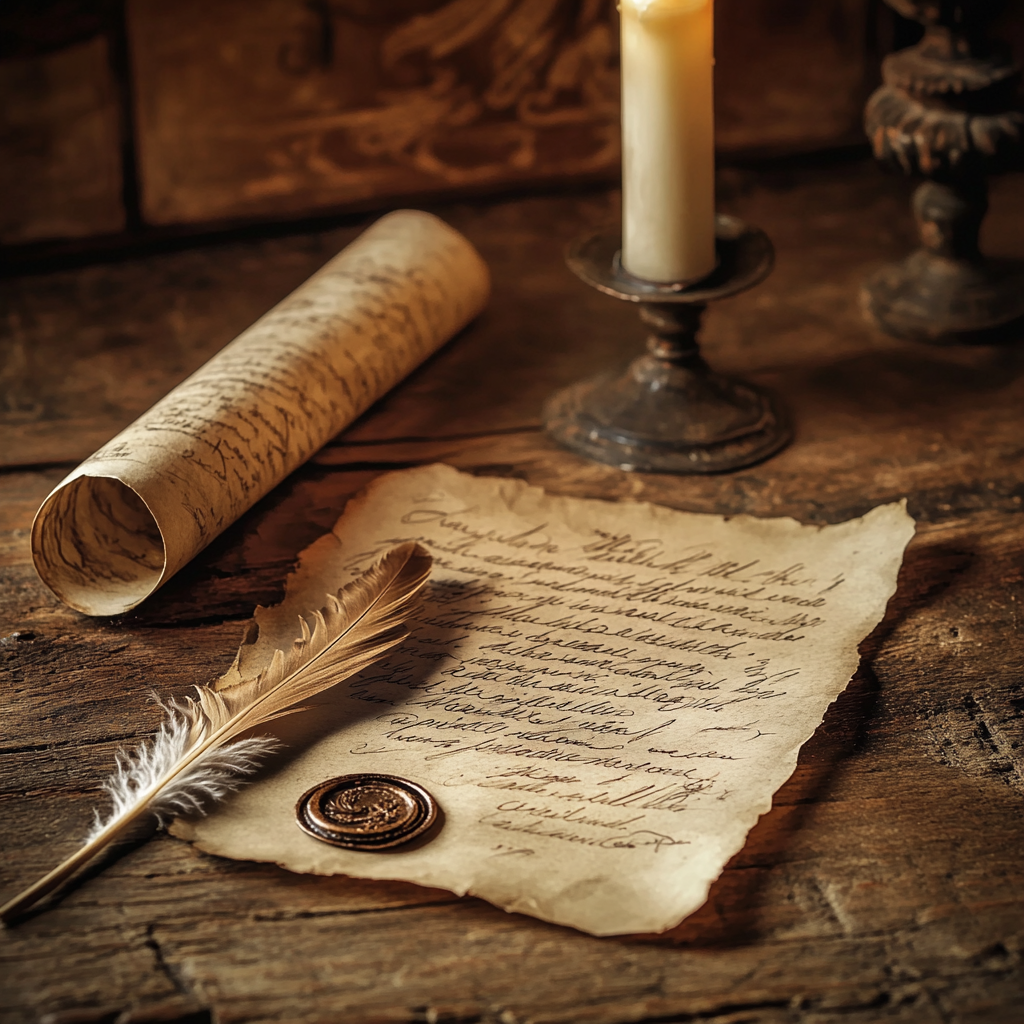 "Antique parchment with quill"