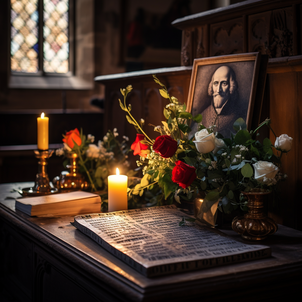 "Shakespeare tribute with candles"