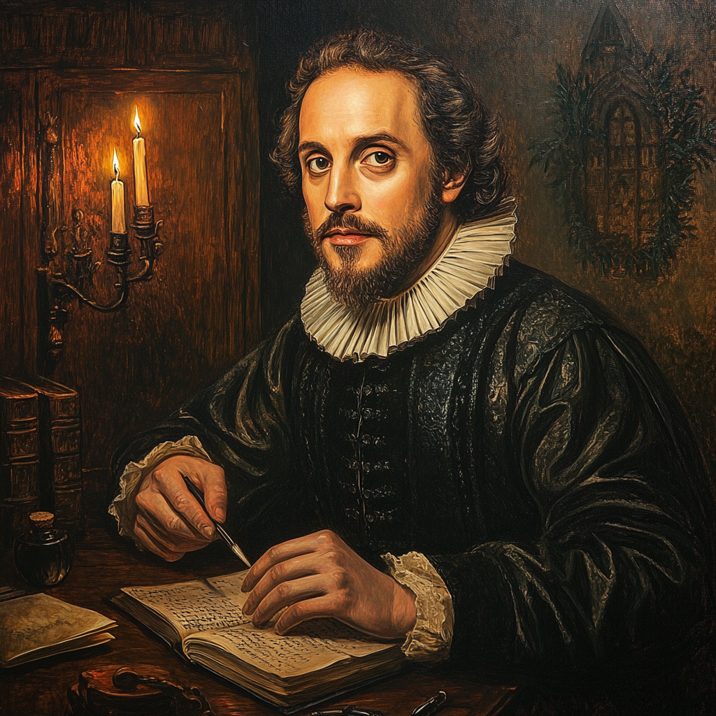 "Renaissance man writing portrait"