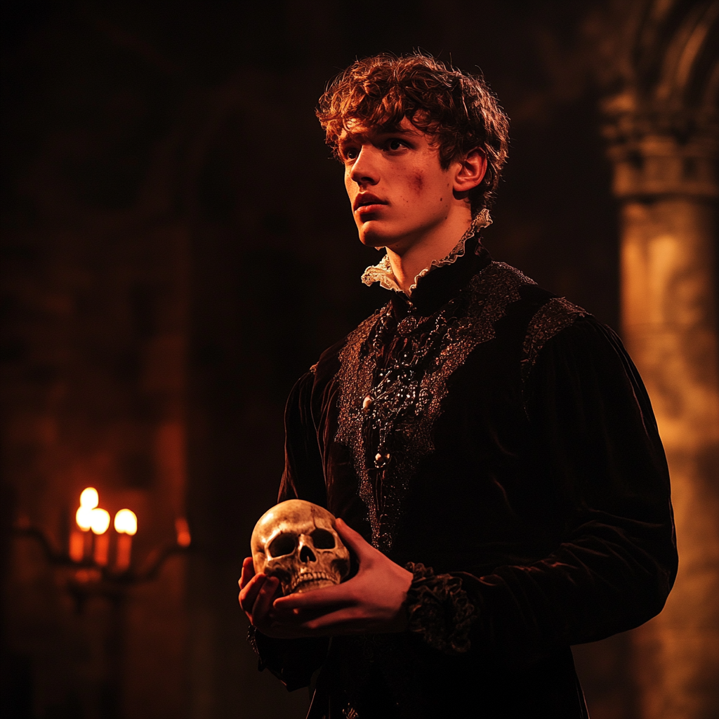 "Shakespearean actor holding skull"