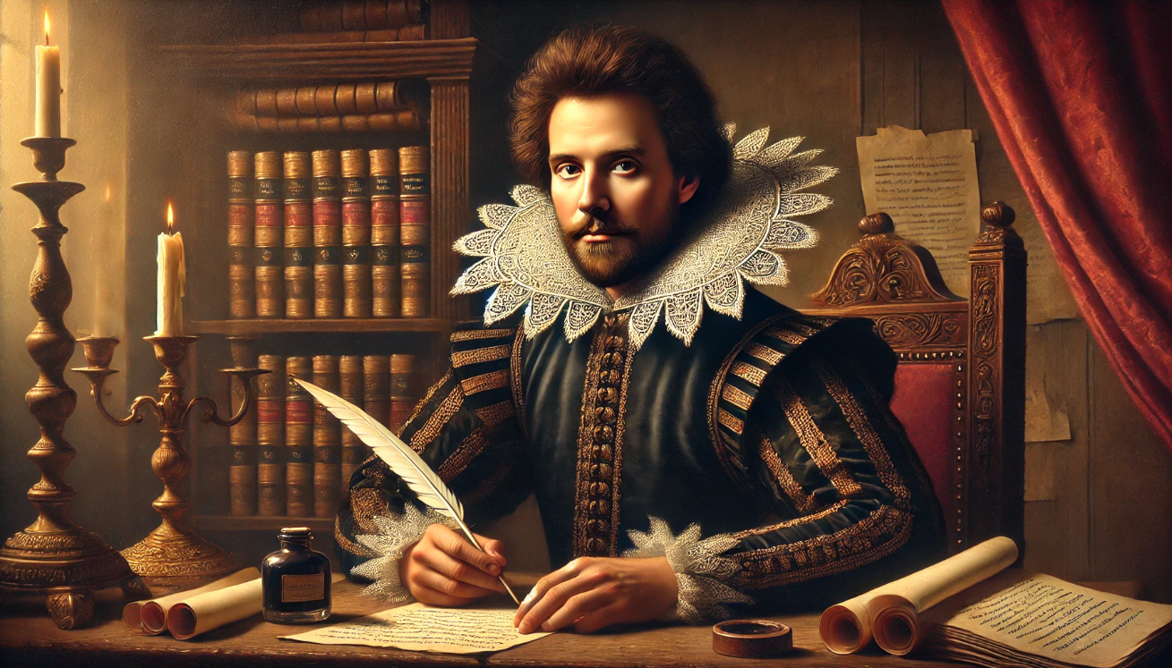 "Scholar writing by candlelight"