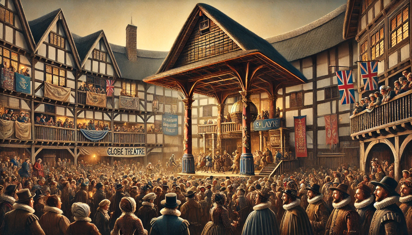 "Globe Theatre performance crowd"