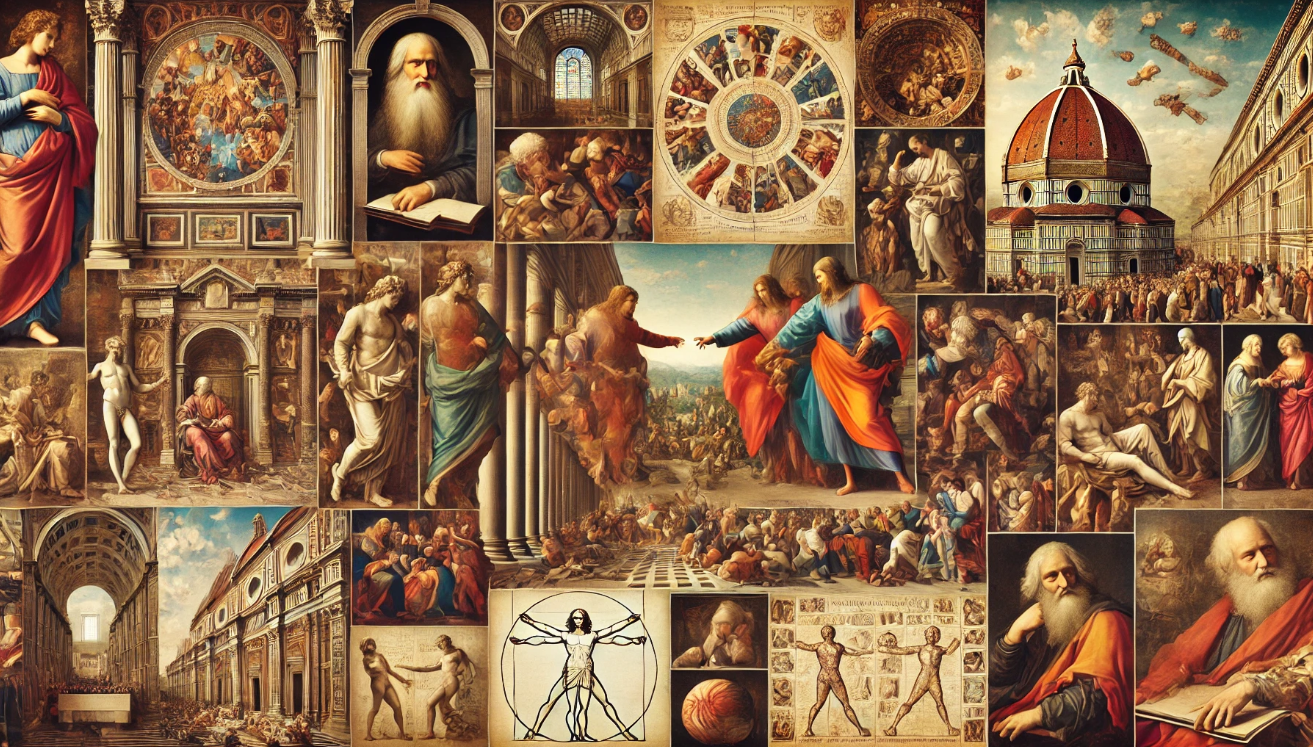 "Renaissance art collage masterpiece." 