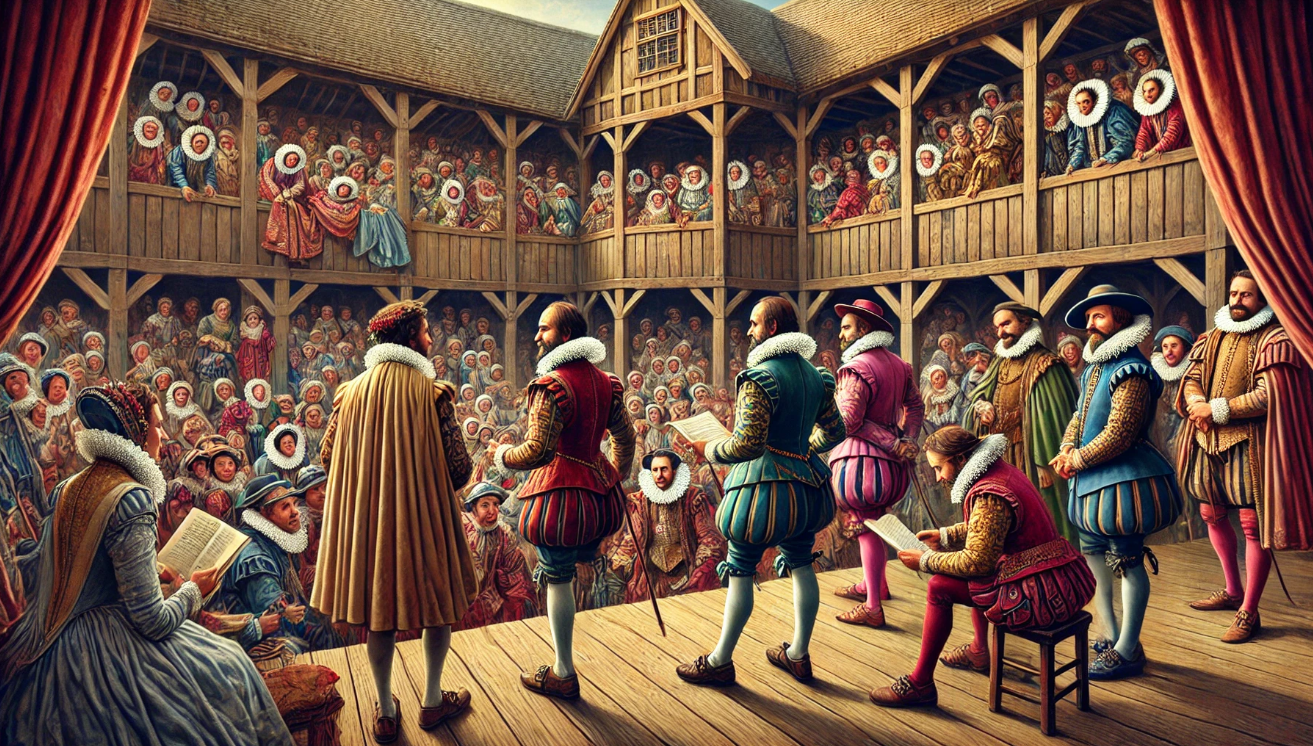 "Elizabethan theater performance crowd"