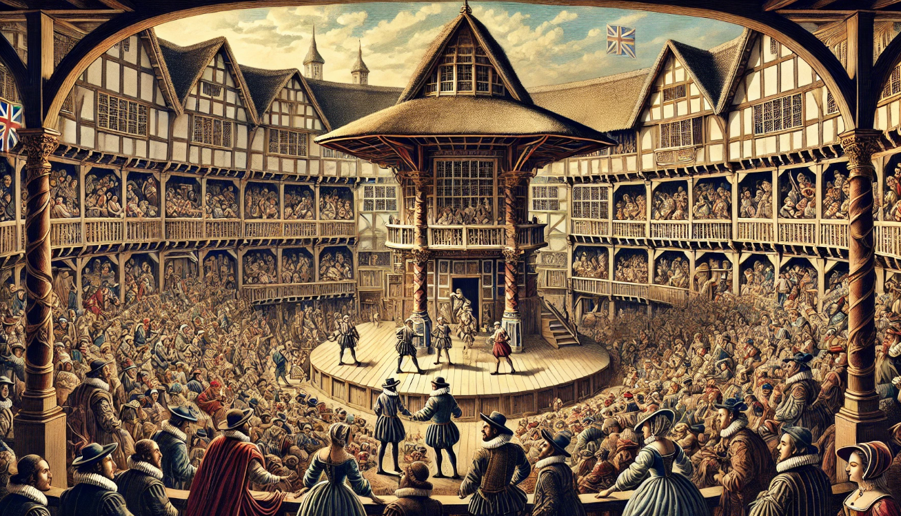 "Globe Theatre performance crowd"