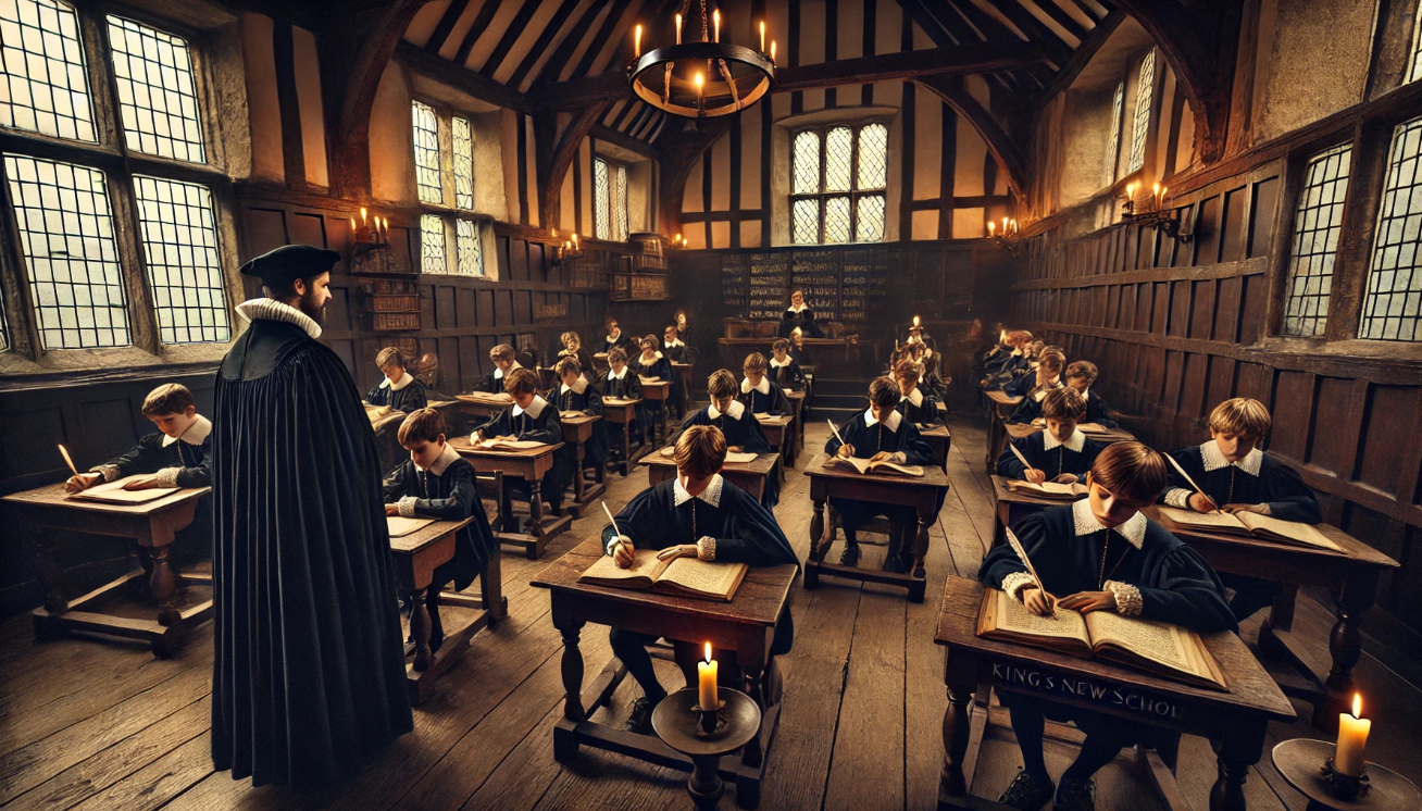 Historic classroom with students