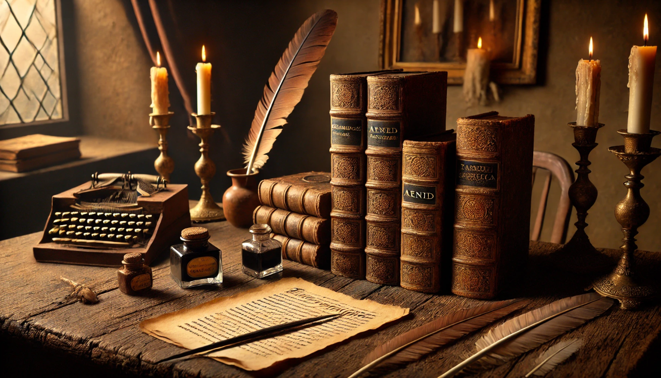 "Vintage writing desk scene"