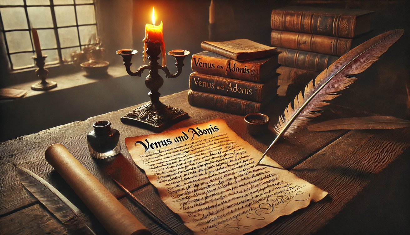 "Candlelit desk with parchment"