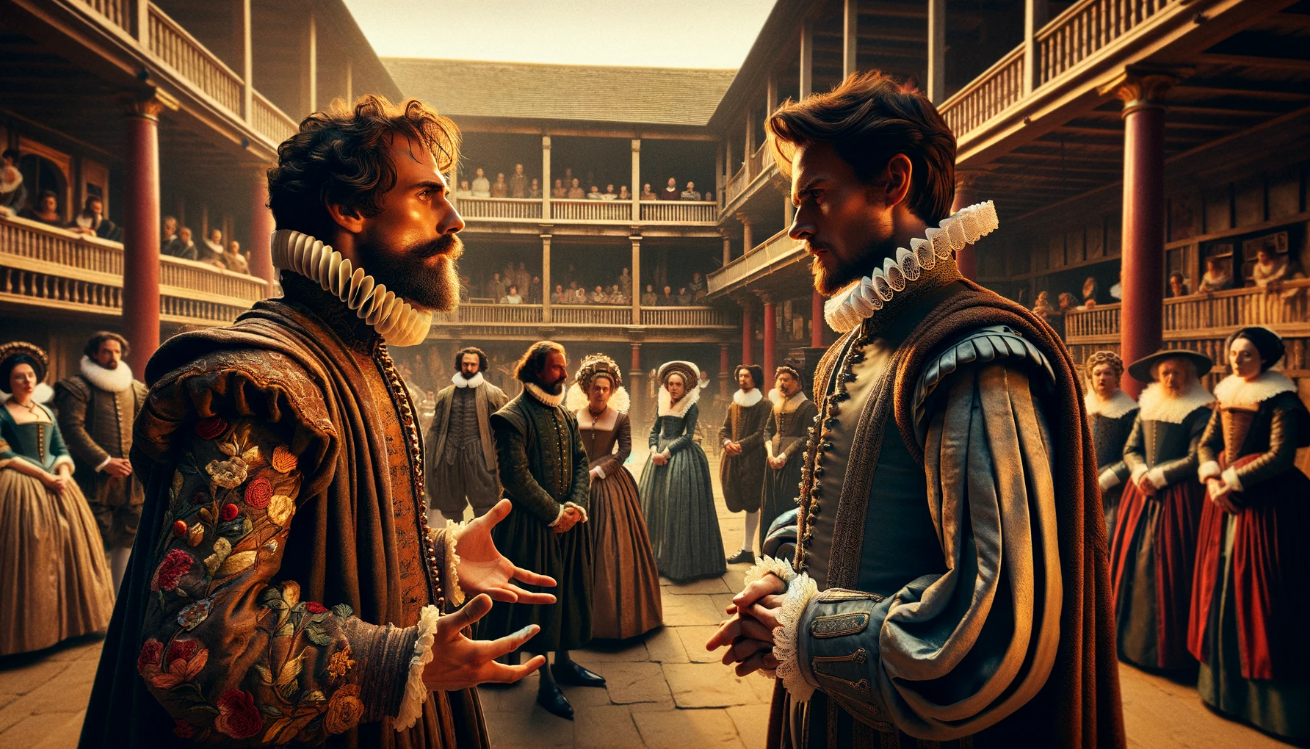 "Elizabethan courtiers in discussion"