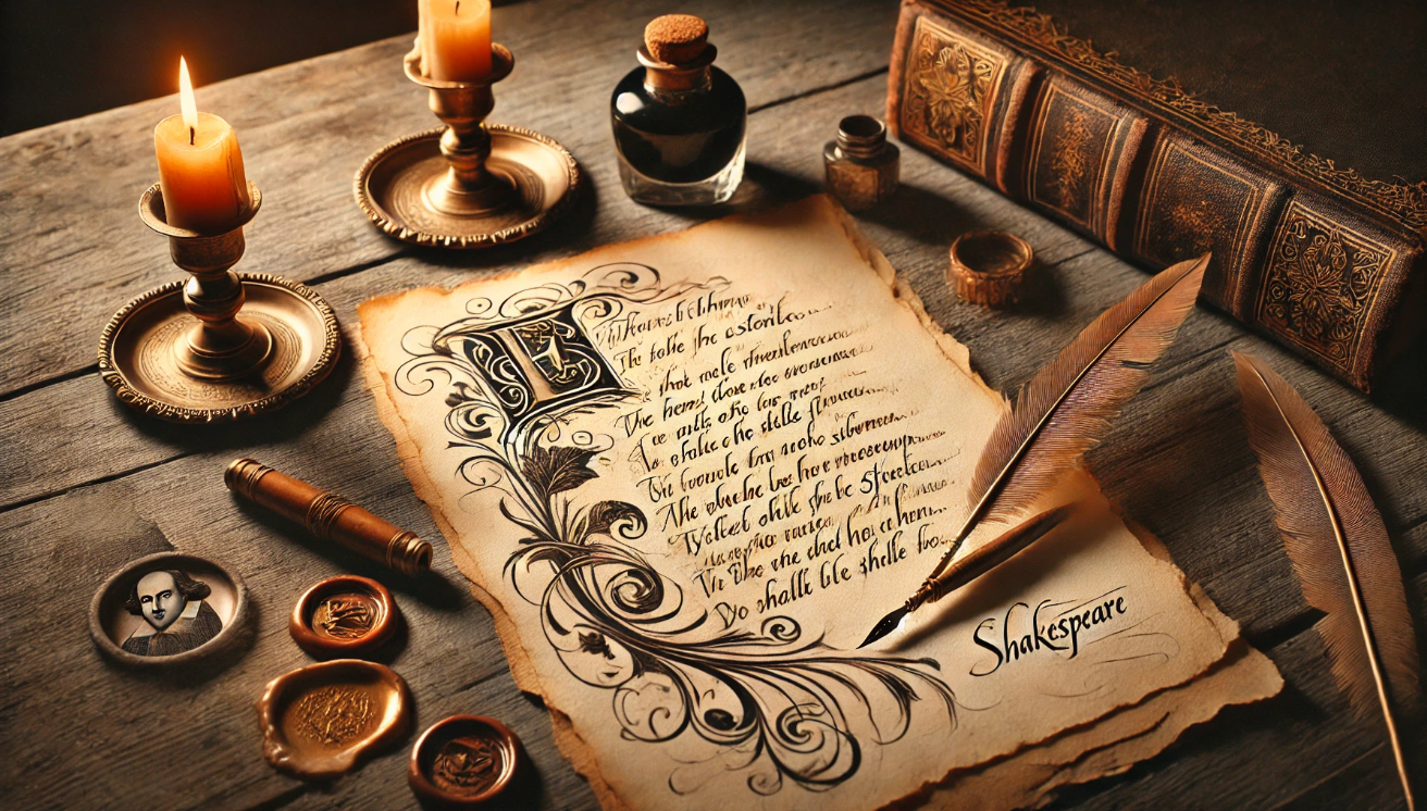 "Shakespeare manuscript with quill"