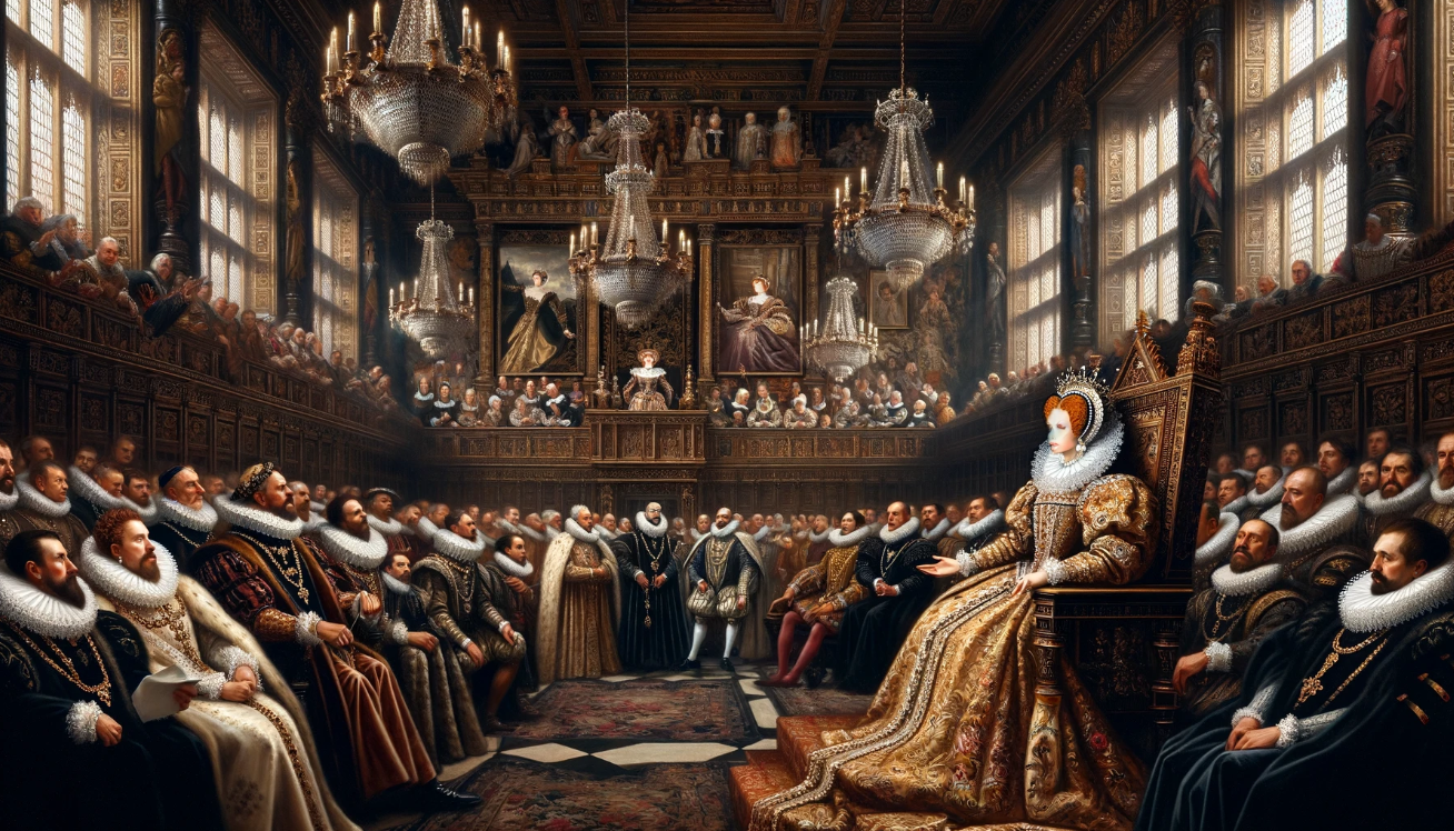 Queen addressing royal court