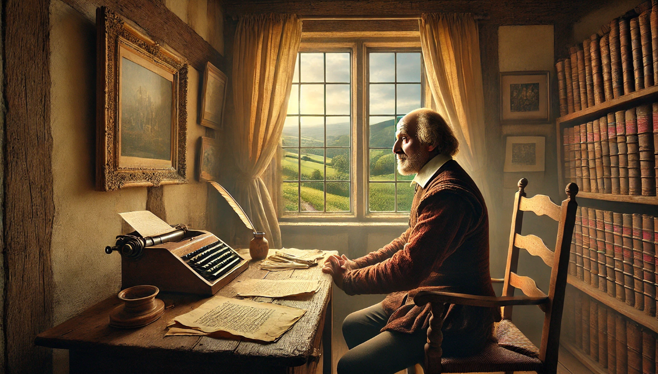 "Elderly scholar at desk"