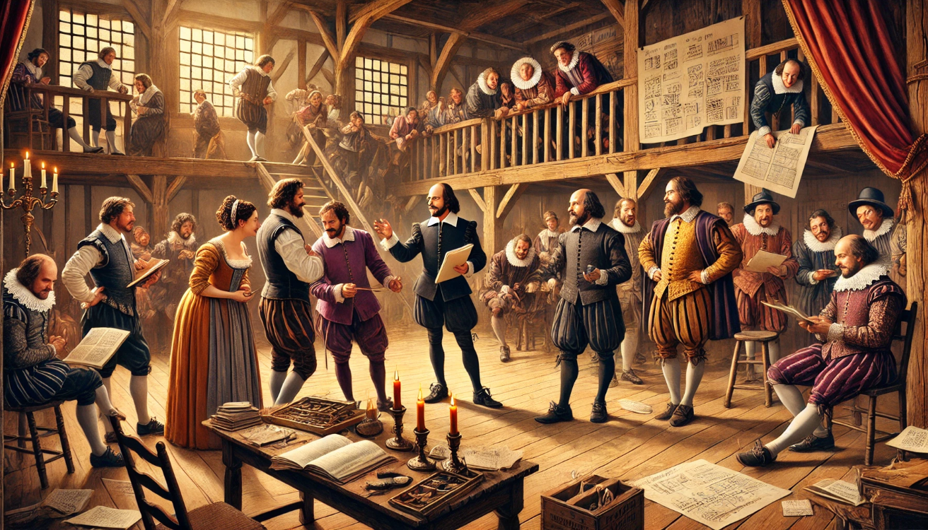 "Elizabethan theater rehearsal scene"