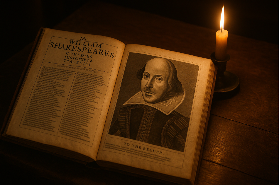 "Shakespeare's book by candlelight"