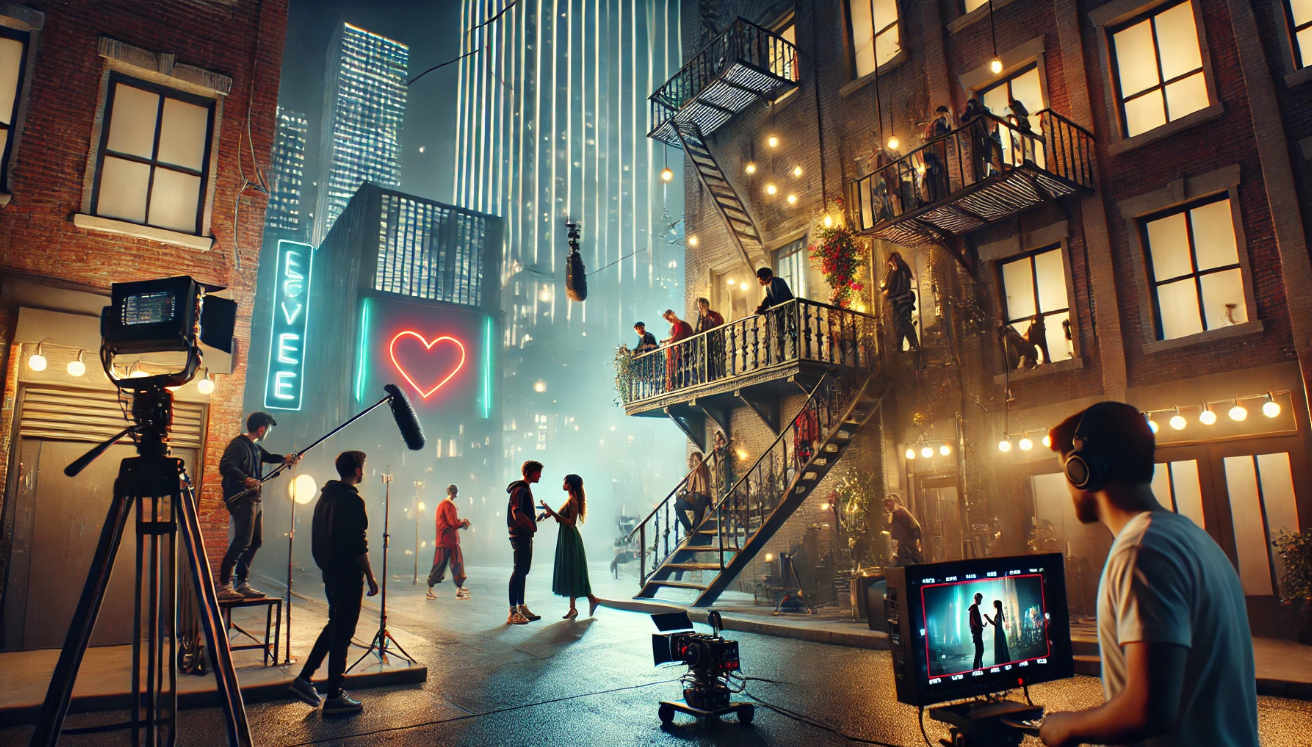 Romantic movie scene filming 