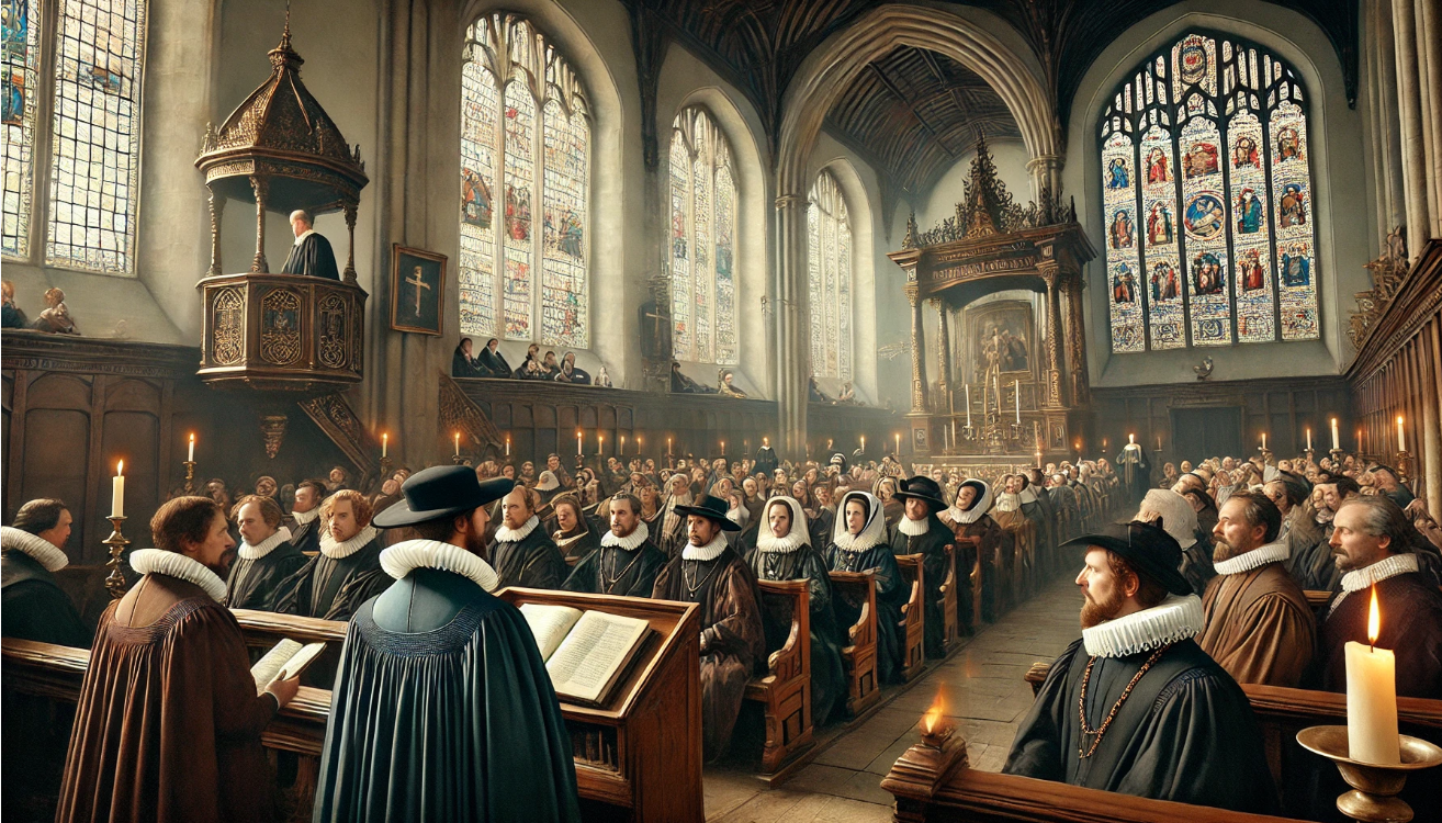 Elizabethan church service gathering

