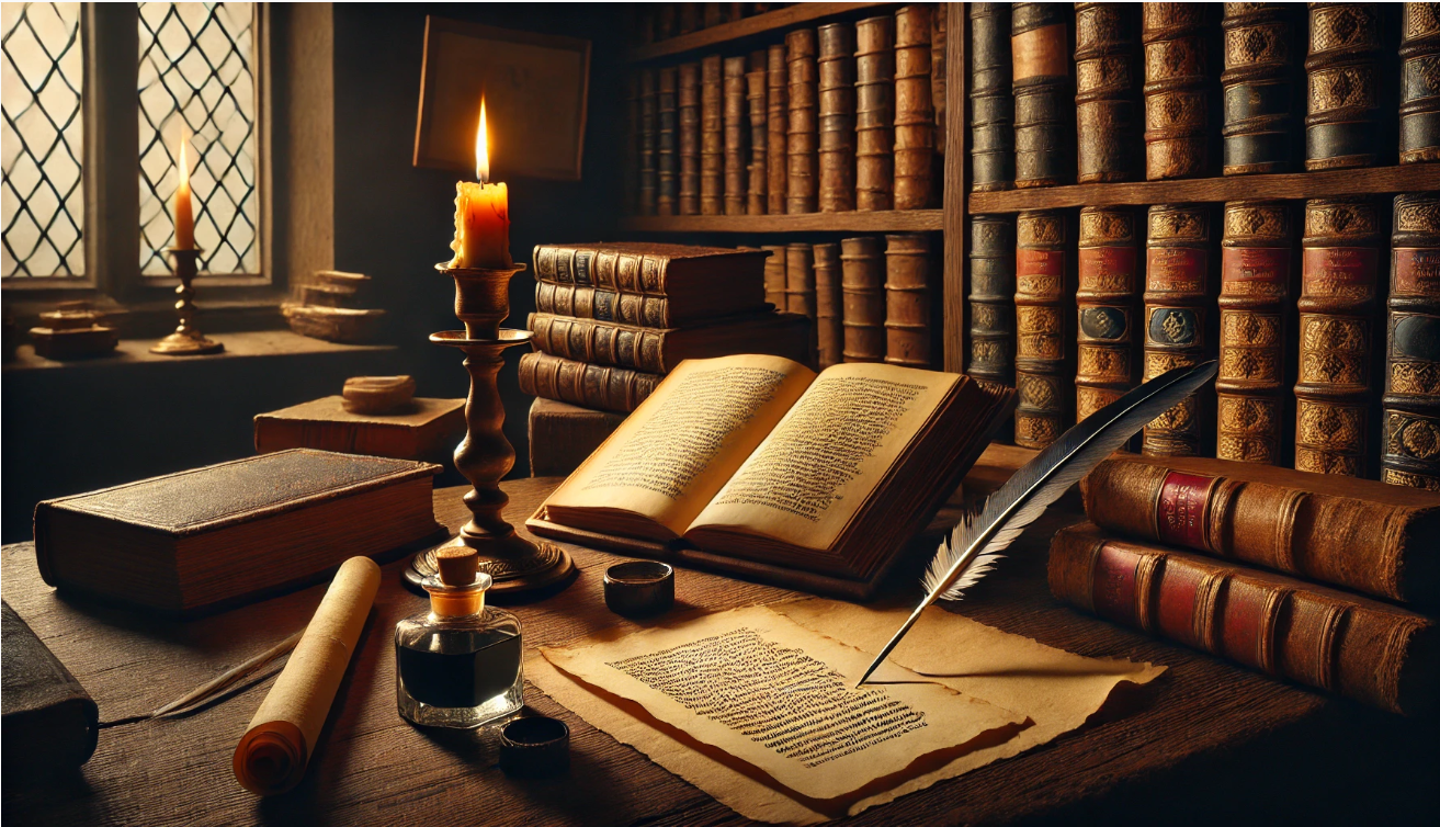 Vintage library with candlelight