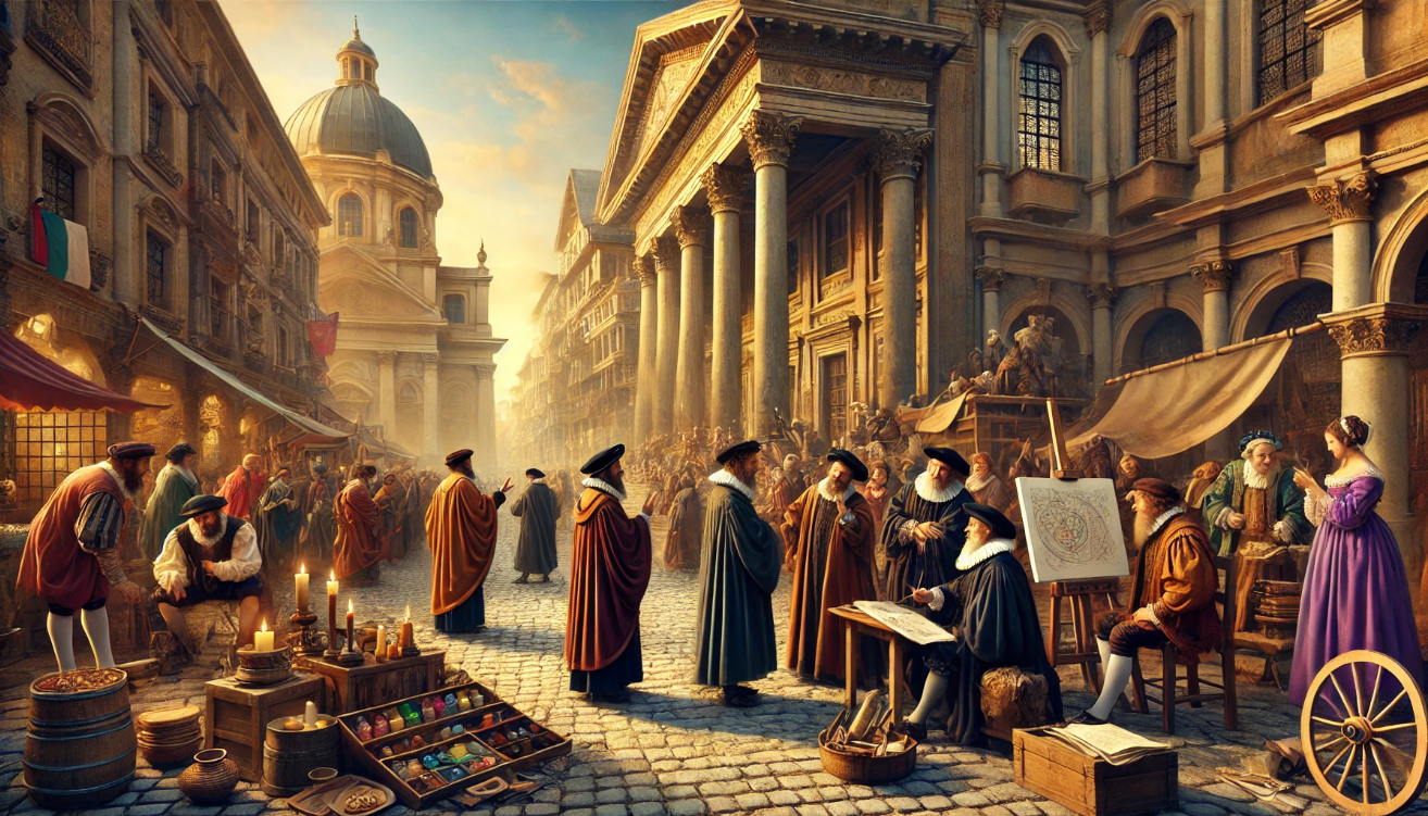 Bustling Renaissance street market