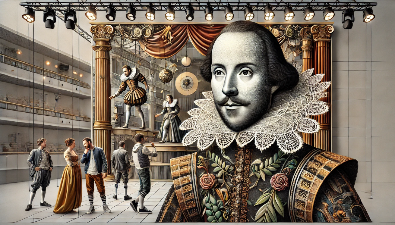 "Shakespearean theater scene artwork"