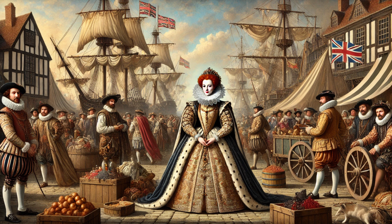 "Queen at bustling market"