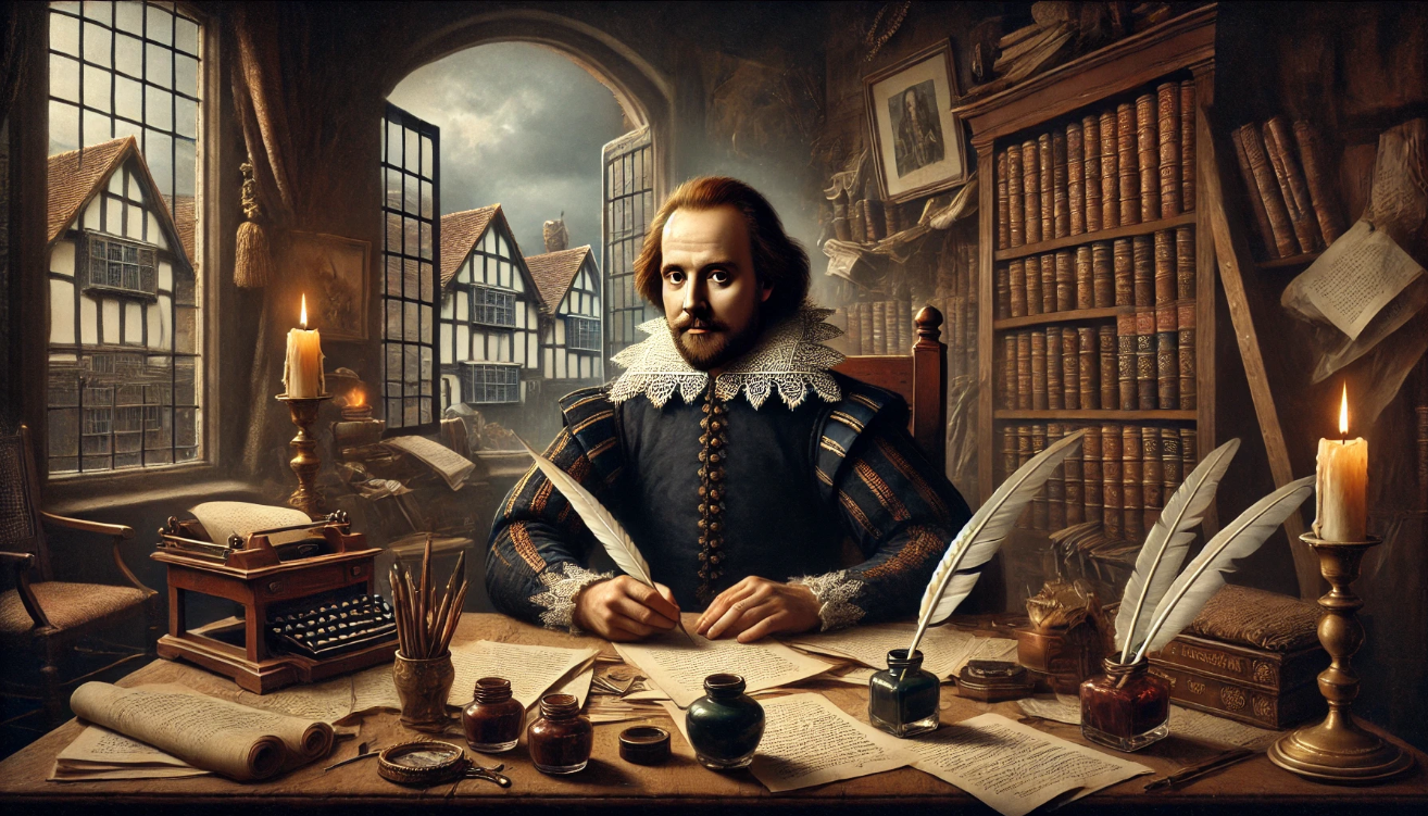 Elizabethan writer at desk