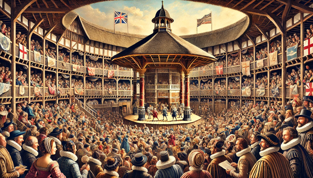 Elizabethan theatre crowd scene

