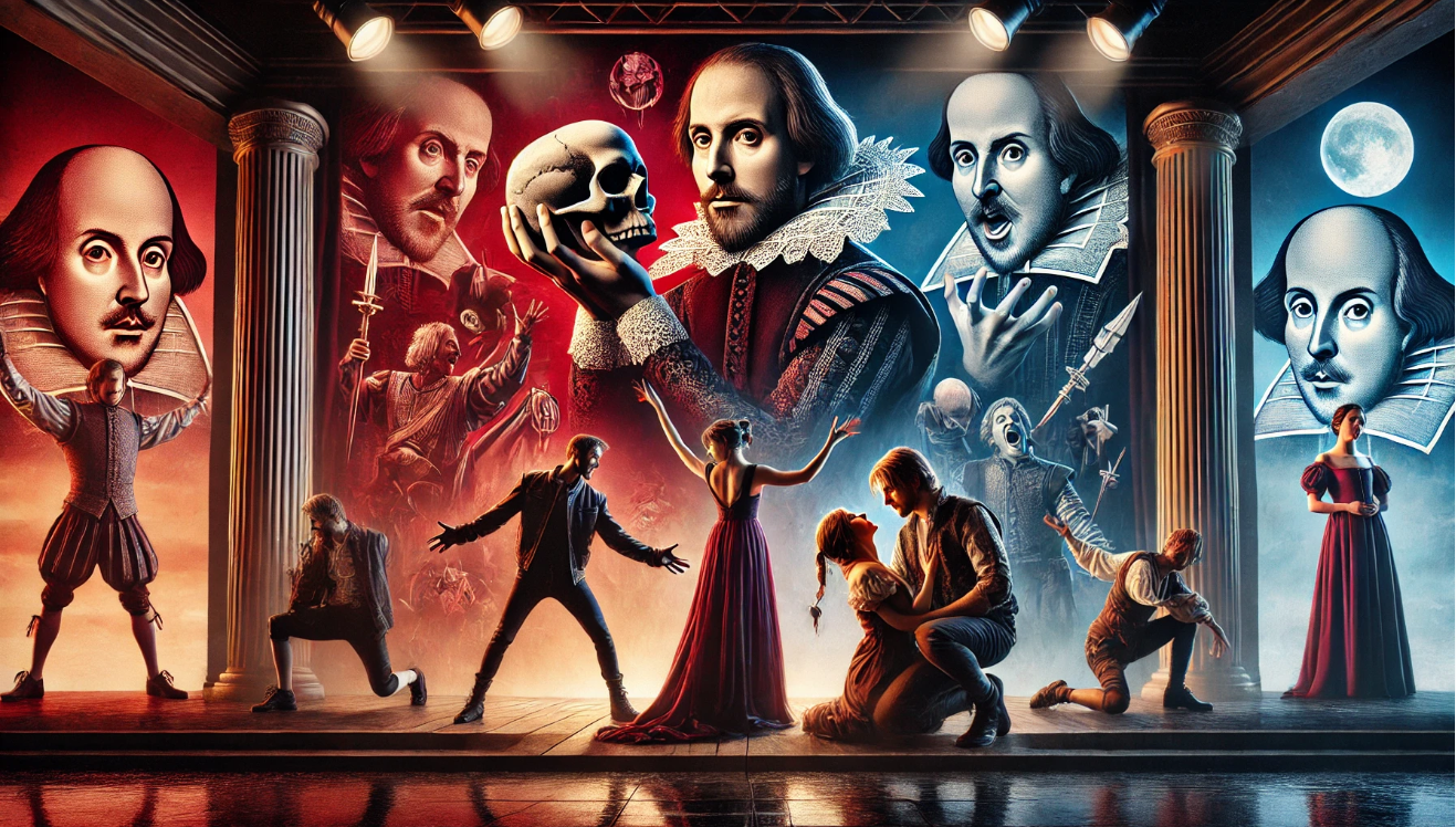 "Dramatic Shakespearean theater performance"