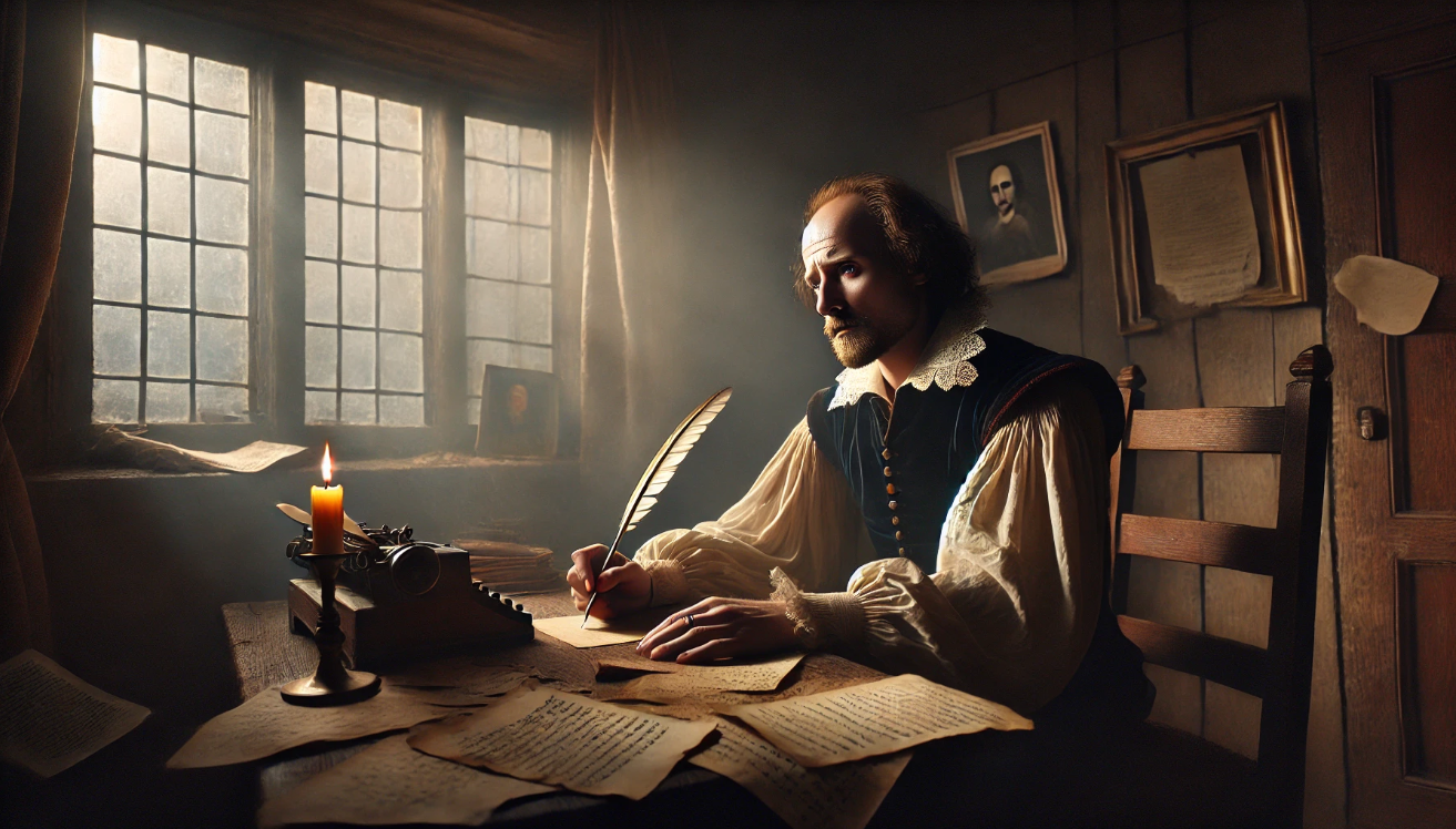 Writer at candlelit desk
