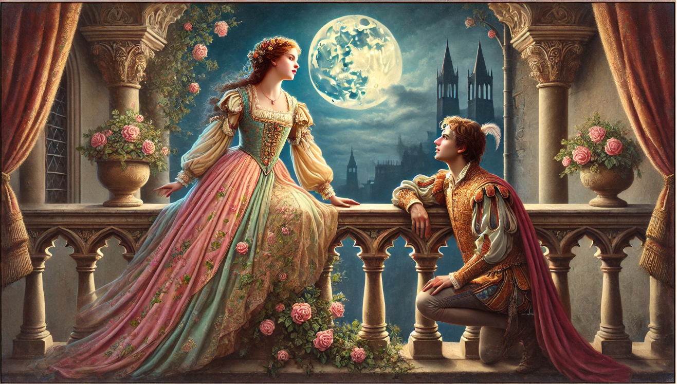 Lovers on moonlit balcony