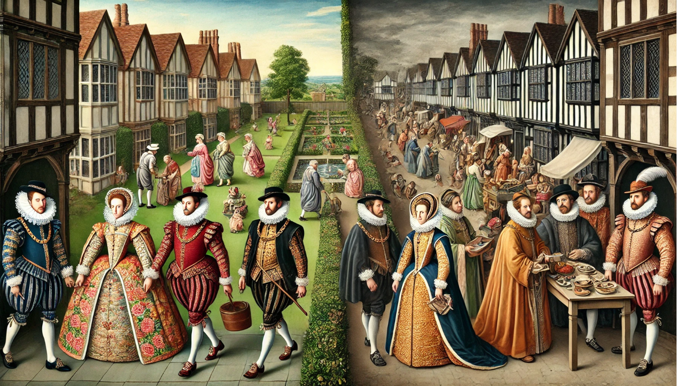 "Contrasting historical village scenes"