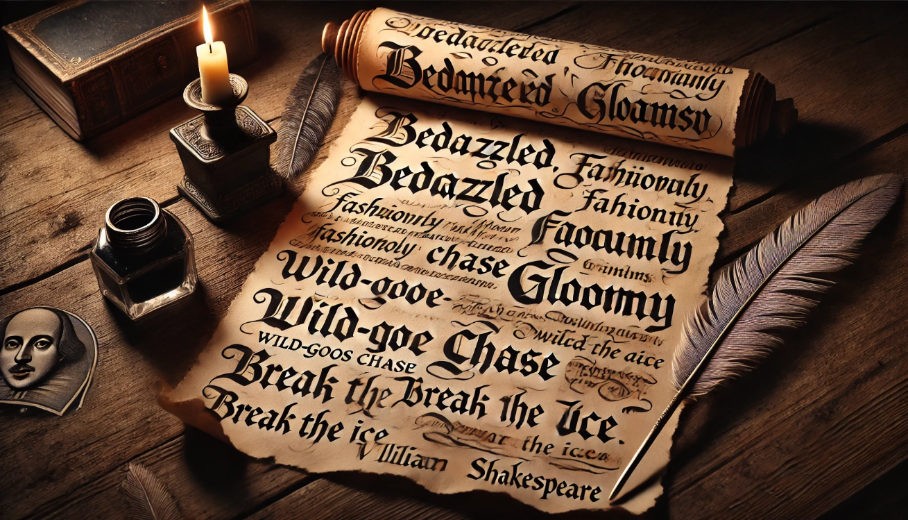 "Shakespearean scroll with candle"
