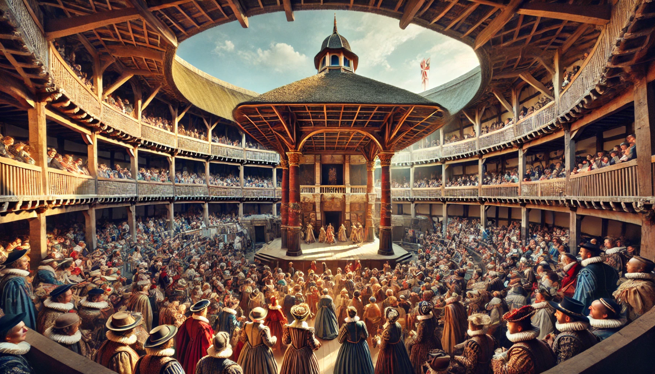 Elizabethan theater performance crowd