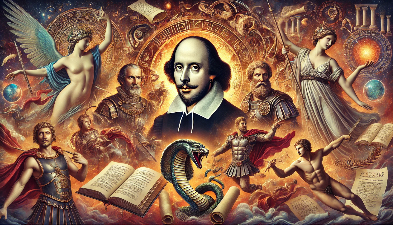 Shakespeare surrounded by mythology

