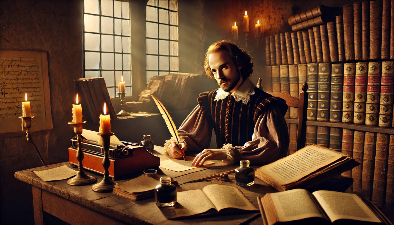 "Elizabethan writer at desk"

