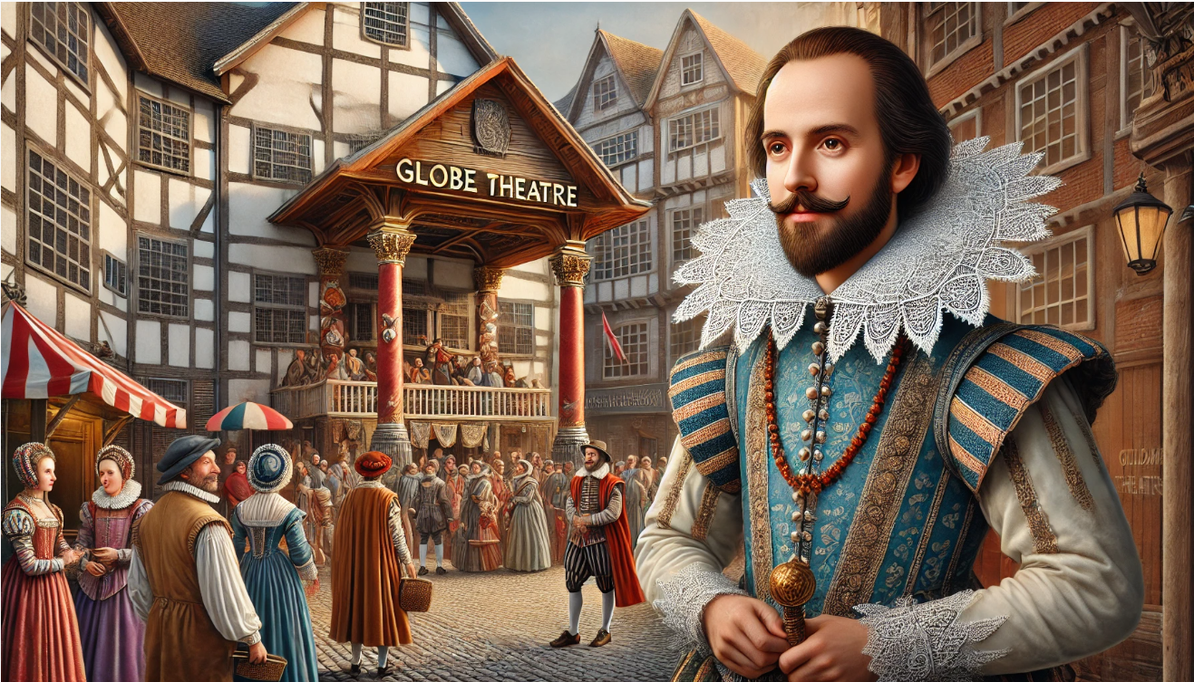 "Elizabethan crowd at Globe Theatre"