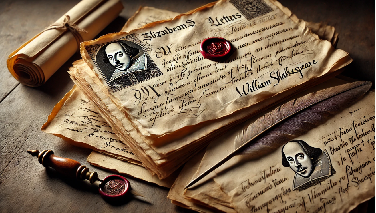 "Elizabethan letters with quill"