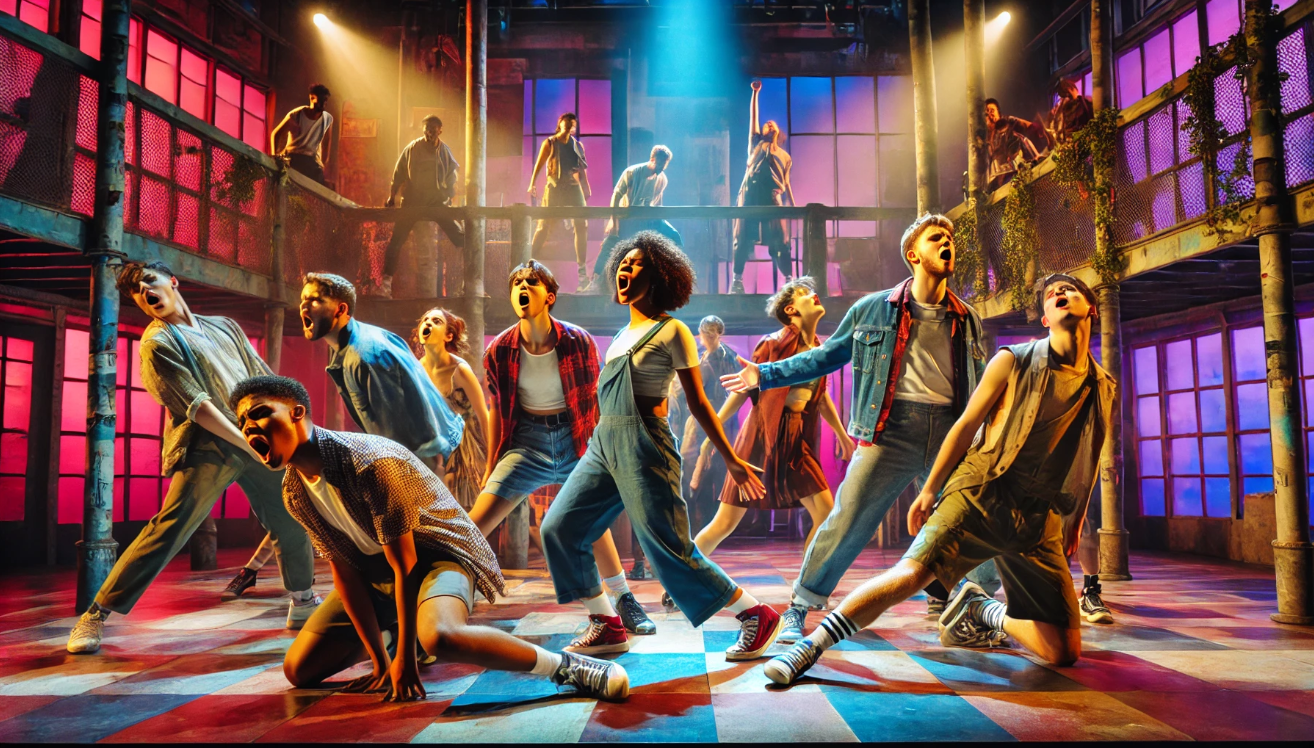 "Modern dancers on stage"