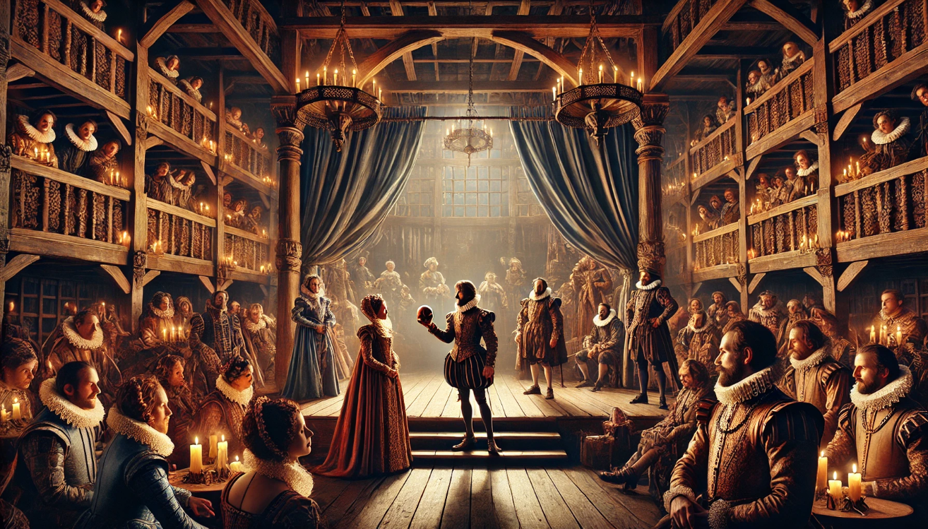 Elizabethan theatre performance scene

