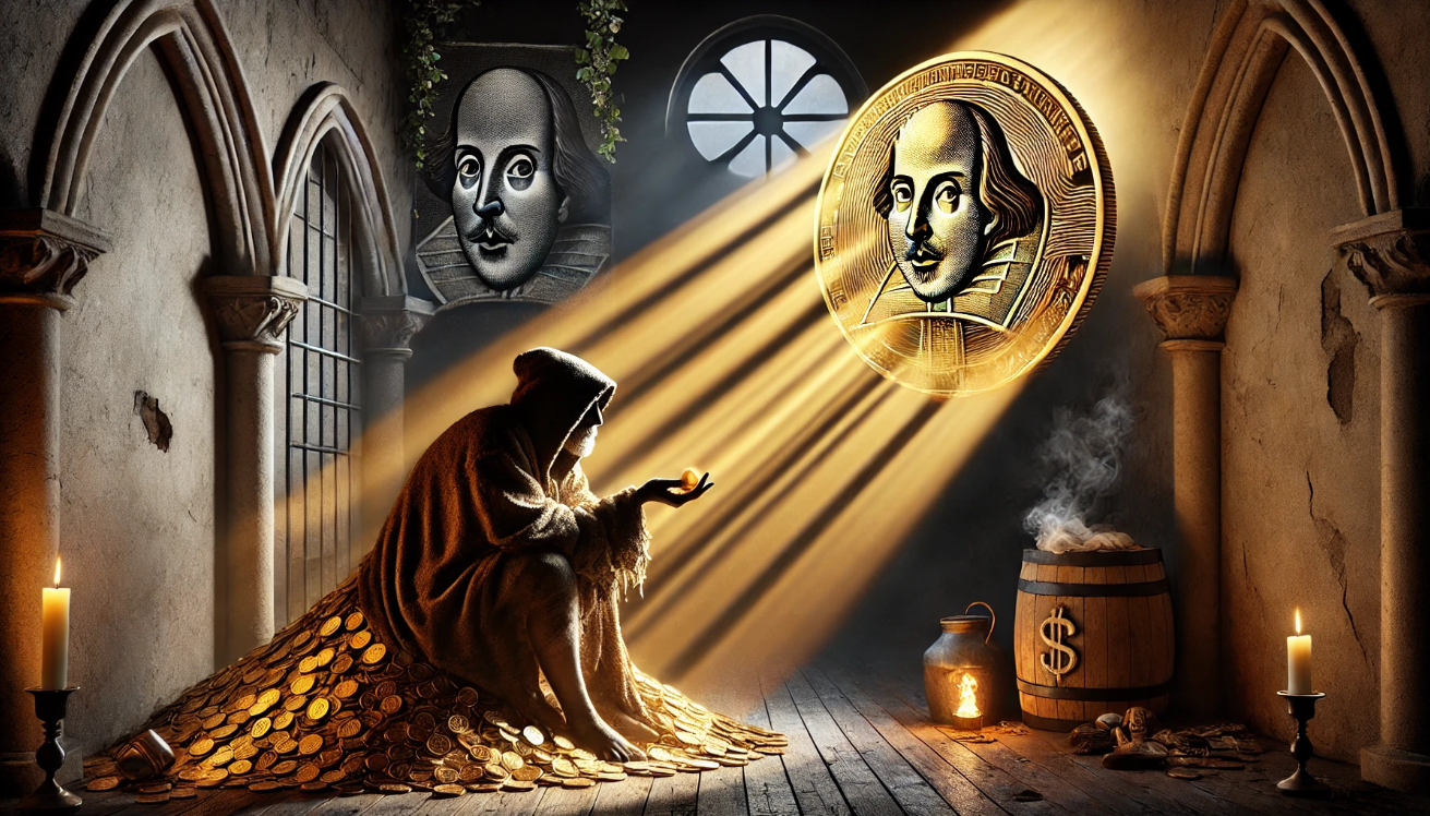 "Mystical figure with treasure"