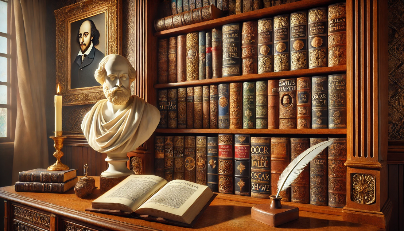 "Classic library with bust"