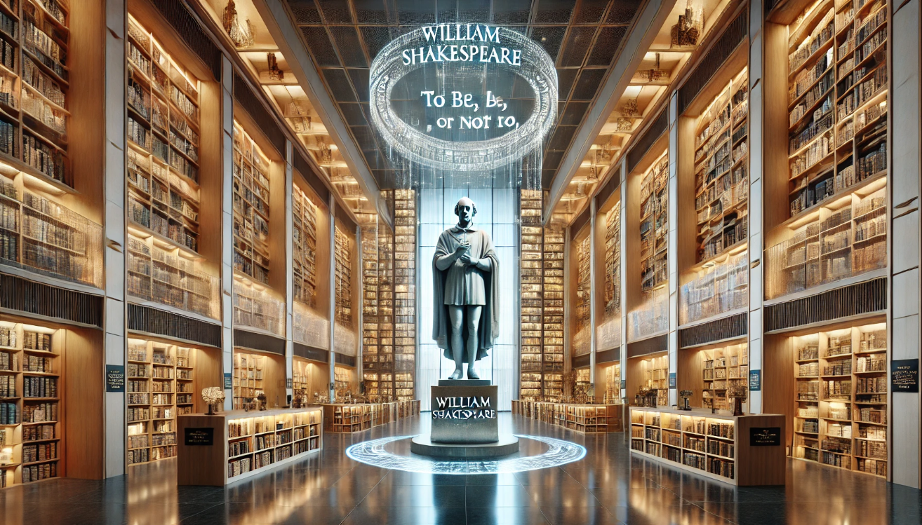 Shakespeare statue in library