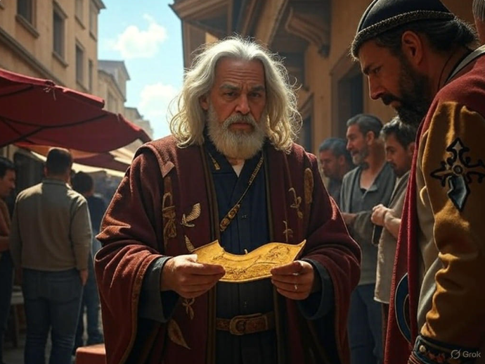Elderly man examining map

