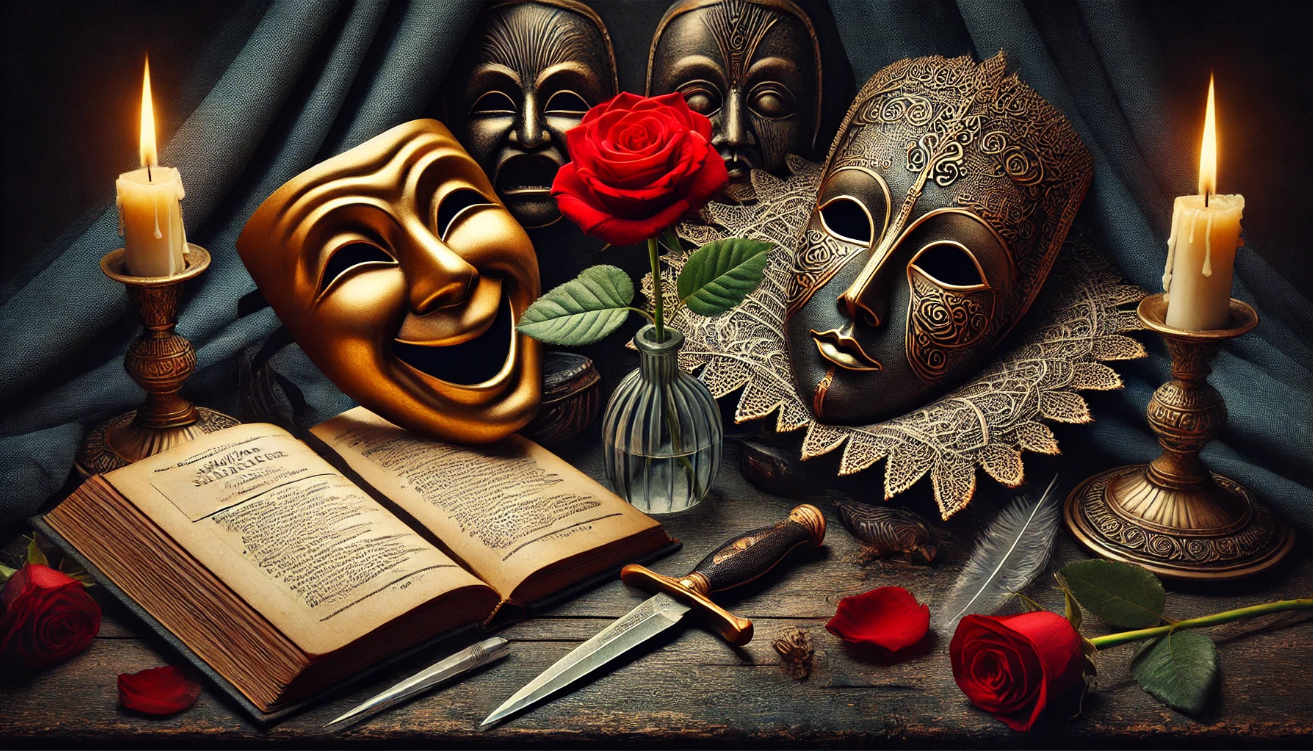 Dramatic masks and roses