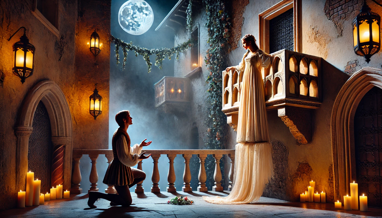 Romantic balcony scene illuminated