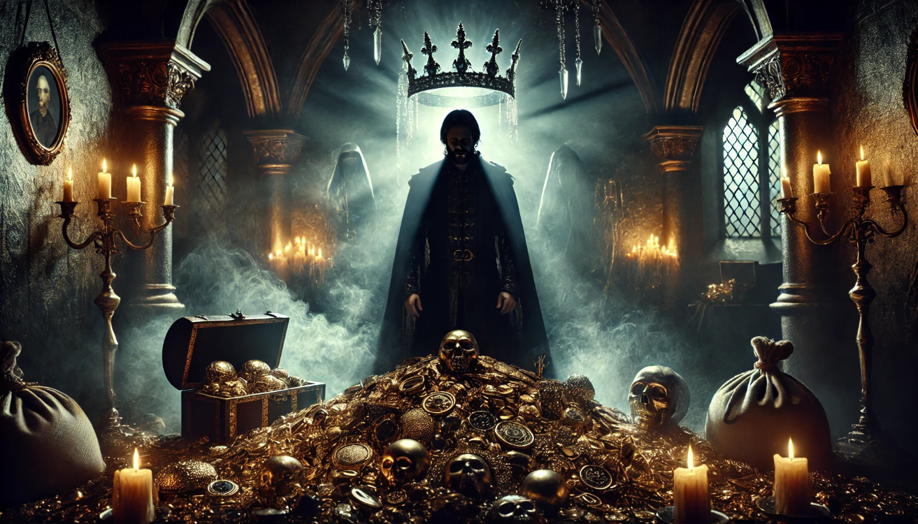 "King amidst treasure hoard"
