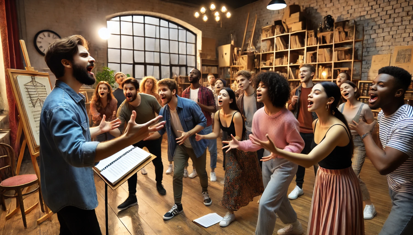 "Actors rehearsing in studio"