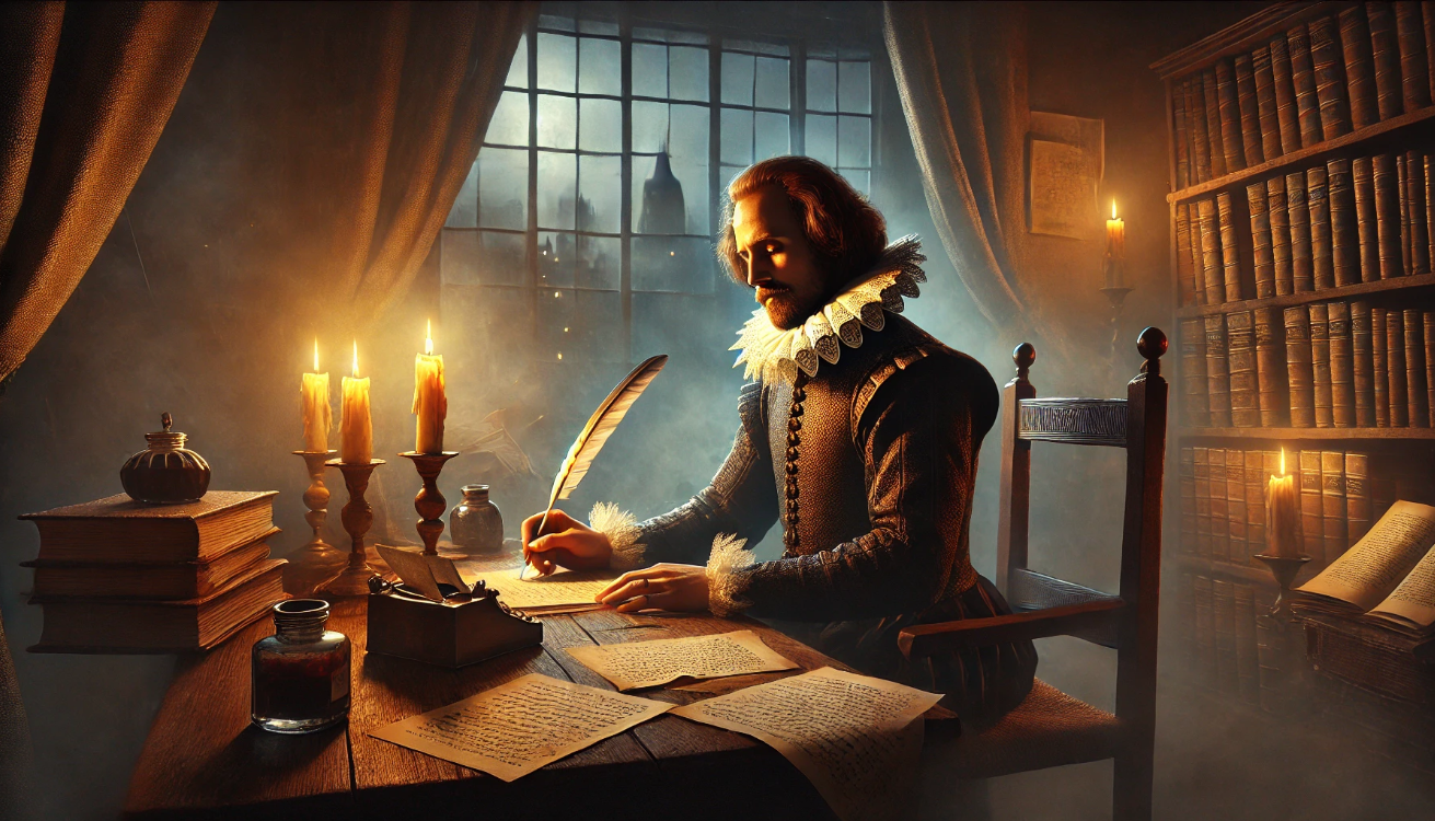 Shakespeare writing at desk

