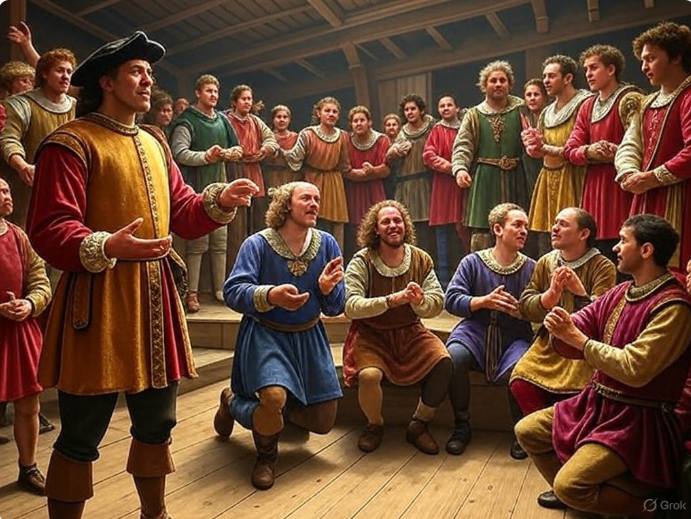 Renaissance men singing together.

