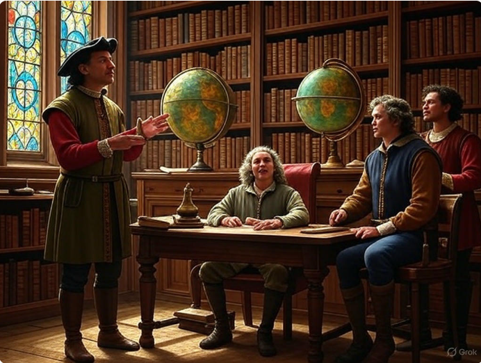 Renaissance scholars studying geography.

