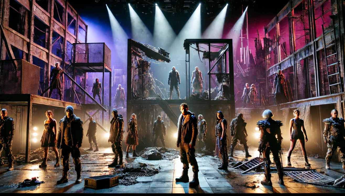 "Dramatic post-apocalyptic stage performance"